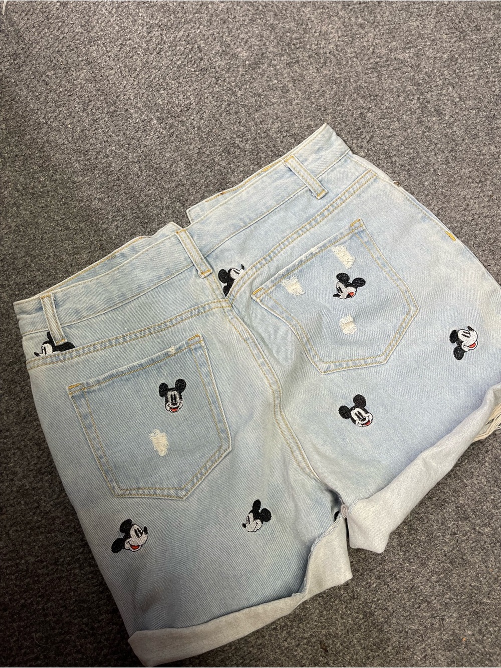 Light Wash Denim Shorts with Mickey Mouse Embroidery